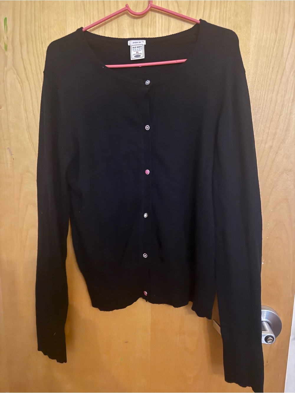 Old Navy Perfect Fit Black Cardigan Sweater XL Jeweled Rhinestone Buttons Y2K